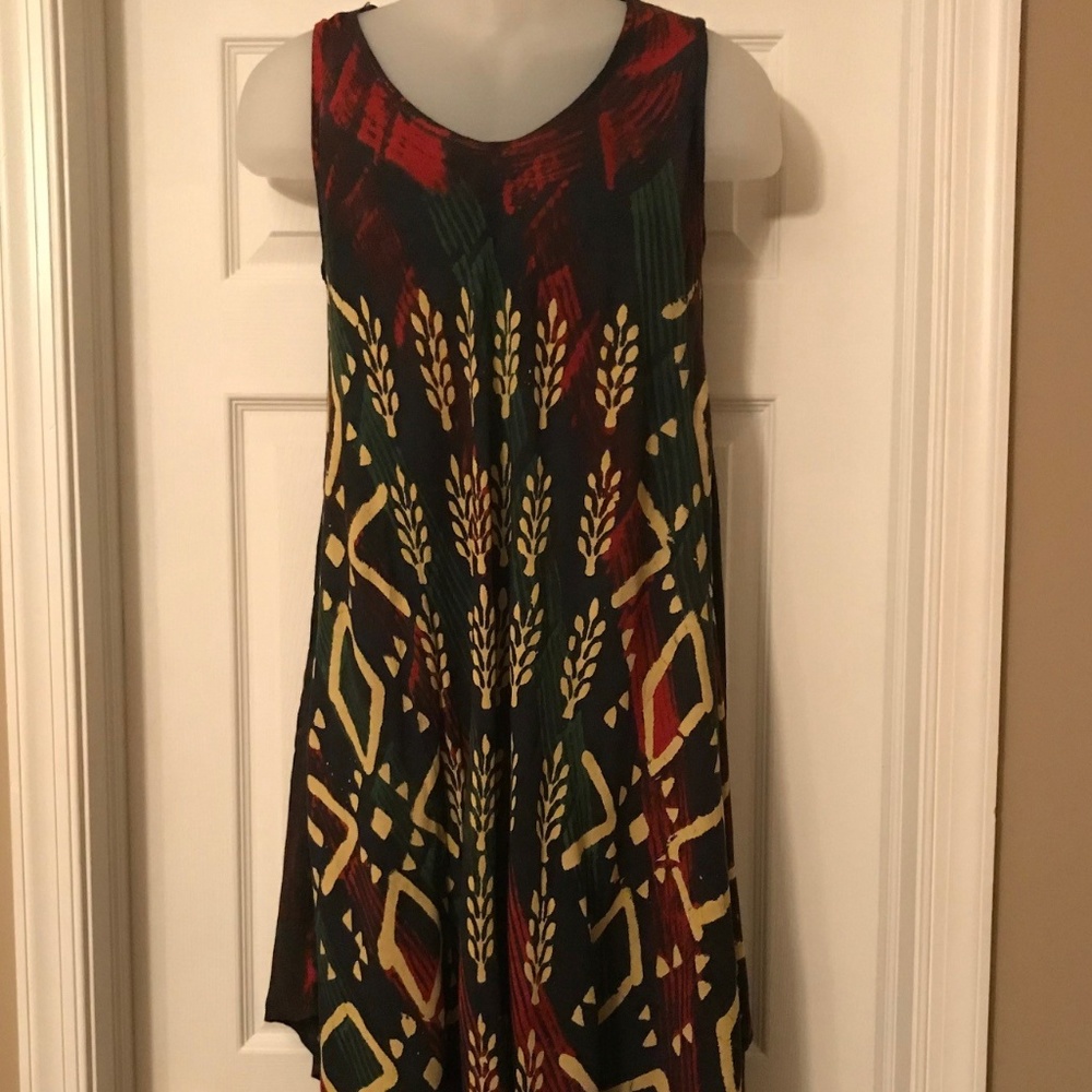 Green & Red Grains Batik Tie-Dye Dress - OS